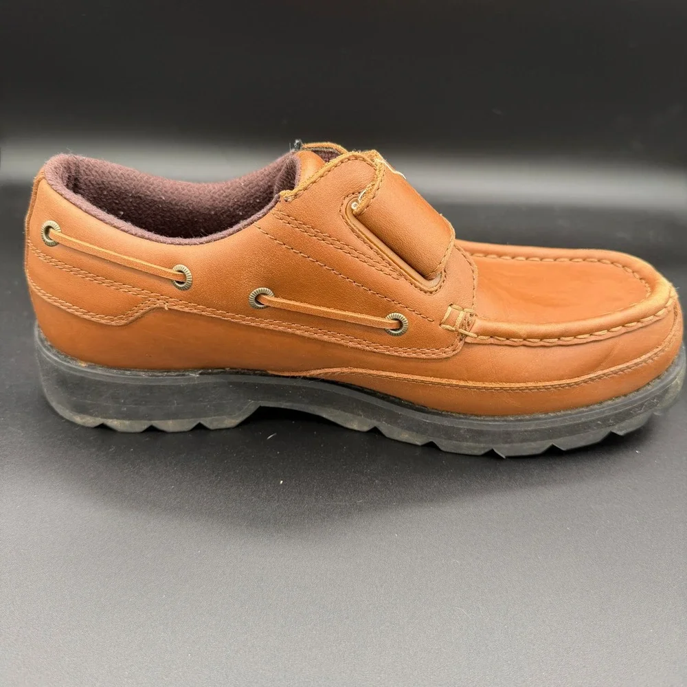 Polo Jeans Co Ralph Lauren Mens 11D Tan Leather Boat Shoes Hook Loop Strap